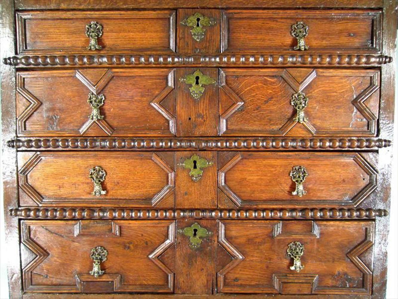 Carved Charles II Oak Chest on Stand For Sale