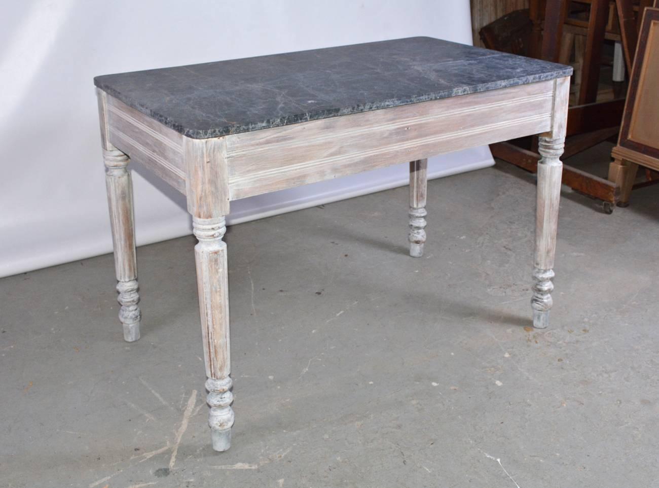 Belgian Black Marble Antique Country Desk with Marble Top