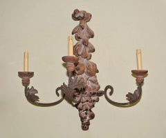 Italian Hand-Carved Wood and Iron Sconce