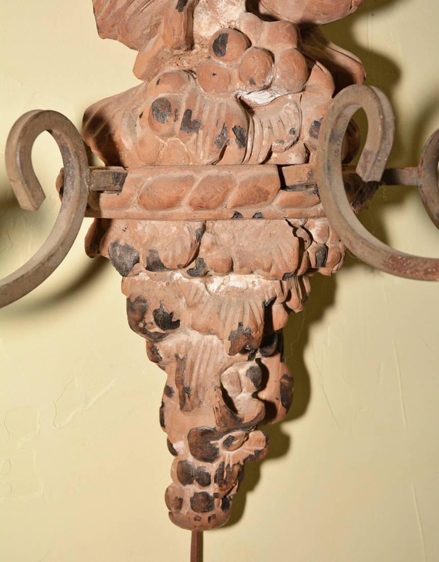 Unknown Italian Hand-Carved Wood and Iron Sconce For Sale