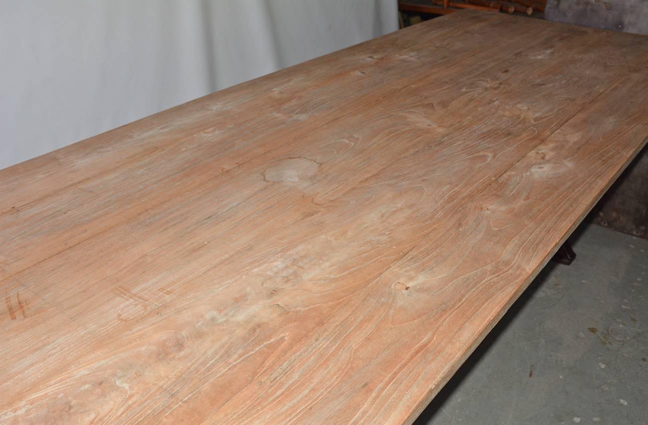French Industrial Cast Iron and Plank Top Farm Table