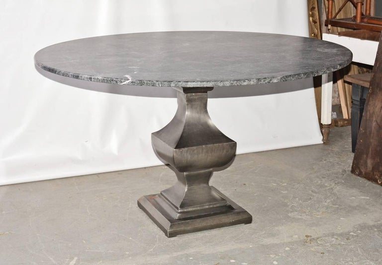 Nickel Plated Iron Pedestal With Round Marble Stone Top For At Round Black Emperador Marble Stone Top Dining Table On Classical Urn Shape Pedestal Base In Nickel