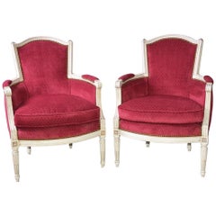 Paire de chaises bergères vintage de style Louis XVI