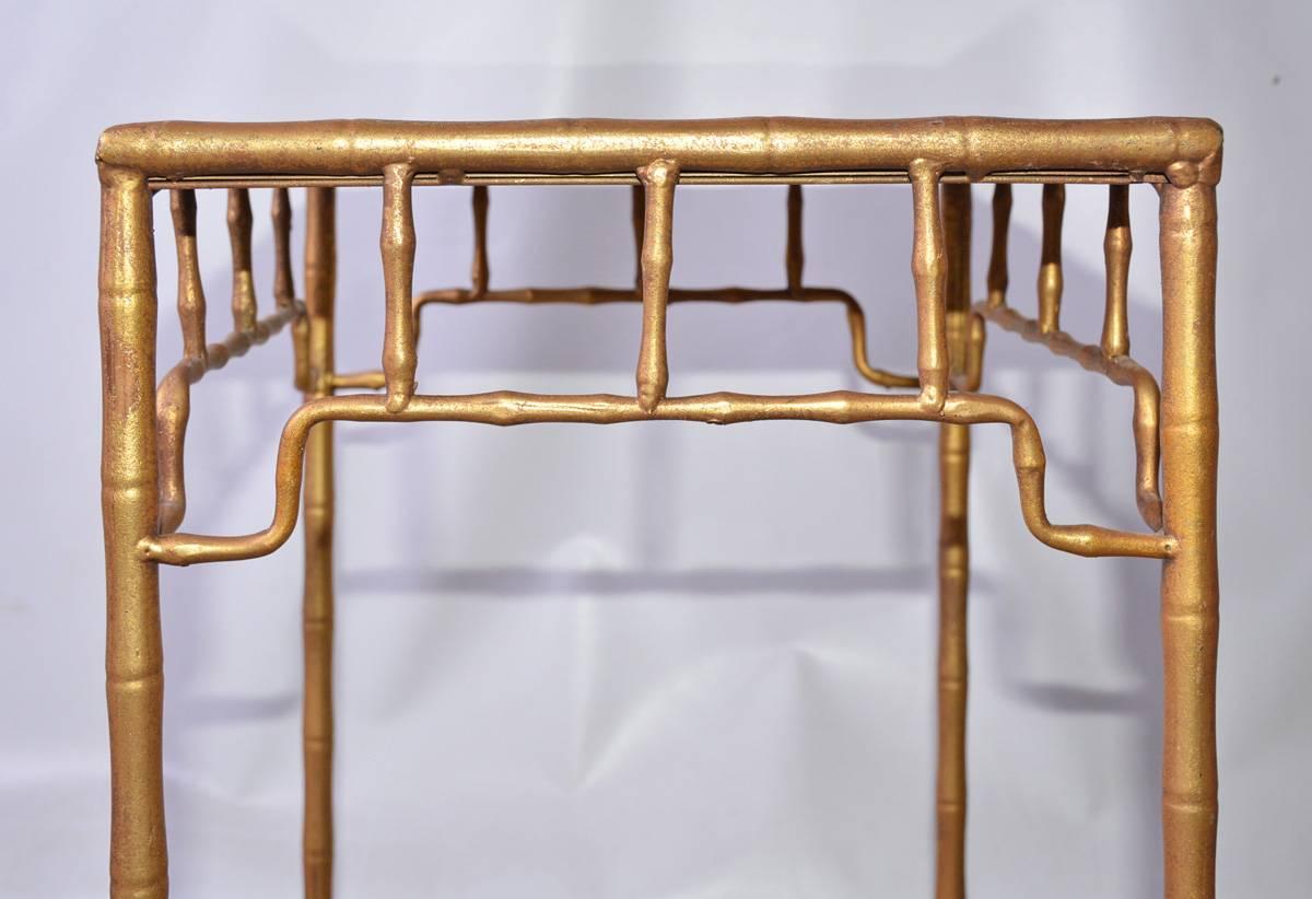 Chinese Chippendale Vintage Faux-Bamboo Gilt-Metal Table For Sale