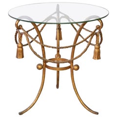 Gilt-Metal Rope and Tassel Table with Glass Top