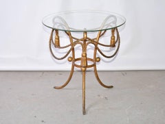 Gilt-Metal Rope and Tassel Table with Glass Top