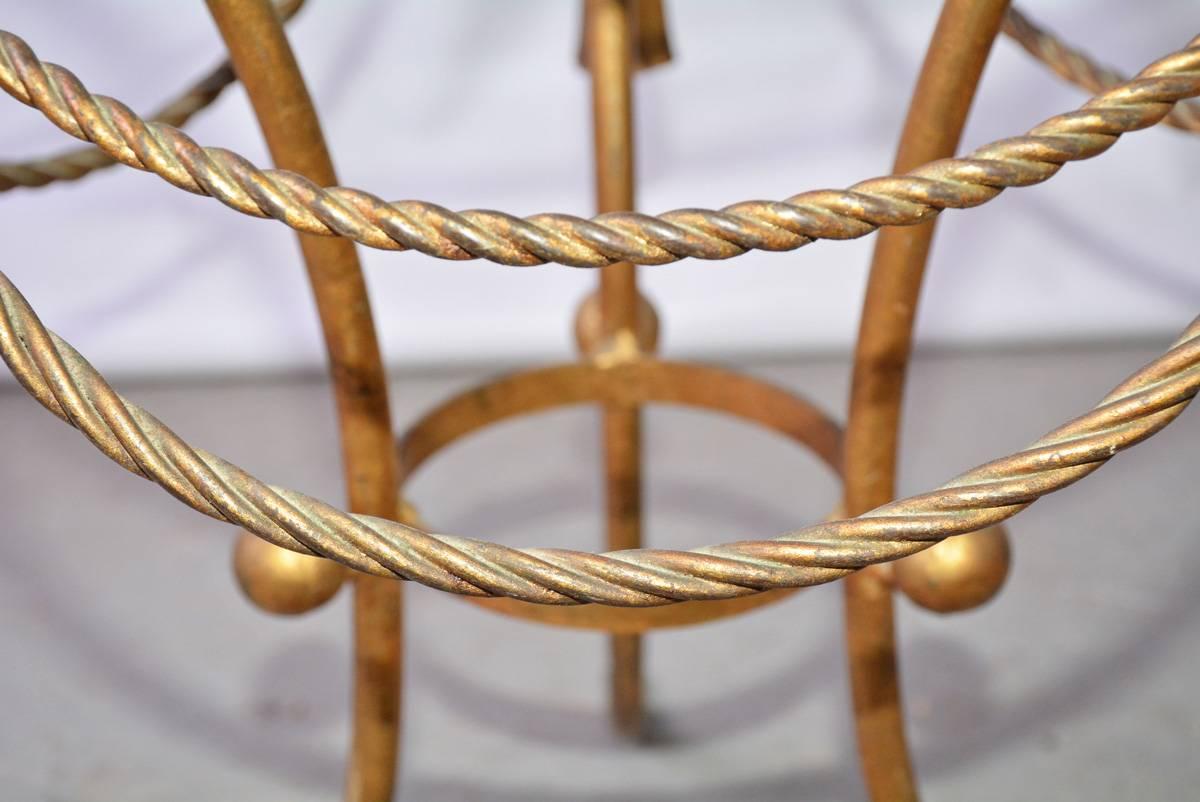 Gilt-Metal Rope and Tassel Table with Glass Top In Good Condition In Sheffield, MA