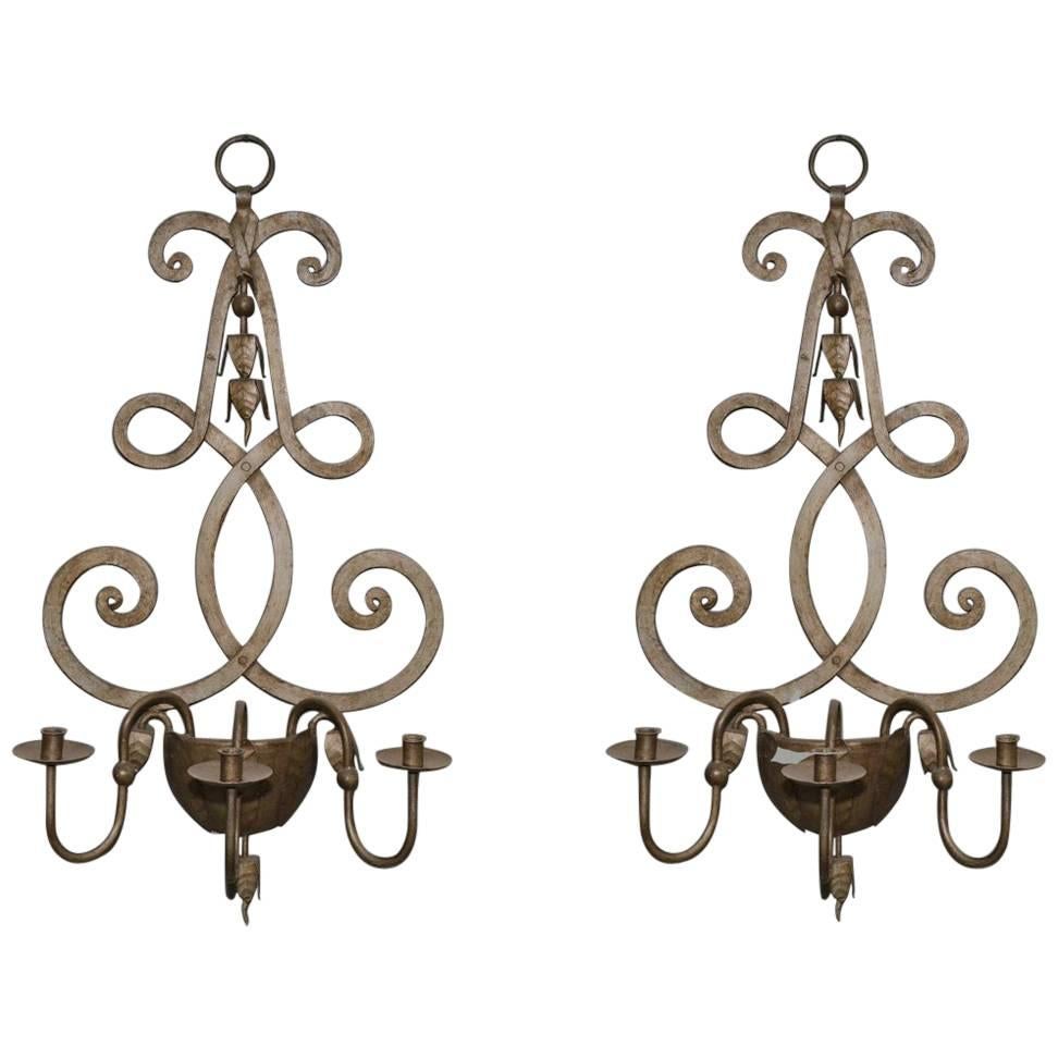 Large Pair of Rococo Style Candle Sconce Wall Decorations For Sale