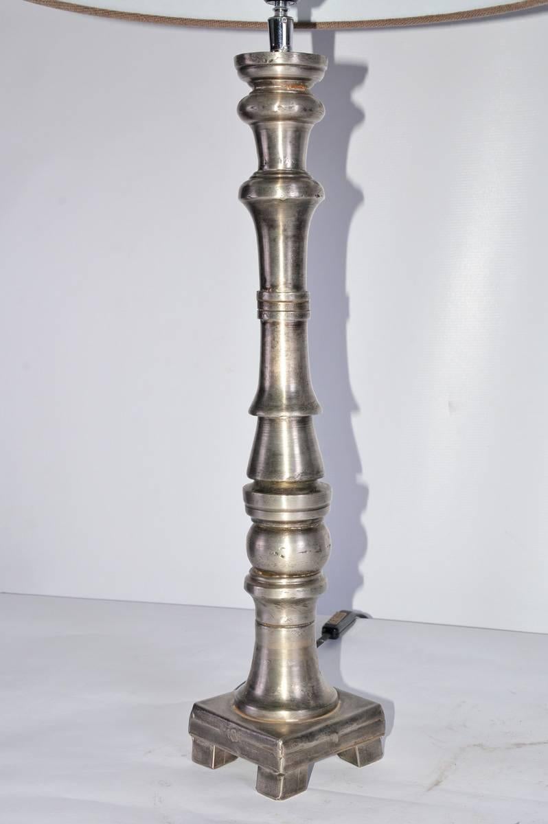 Neoclassical Pair of Slender Contemporary Metal Lamp Base For Sale