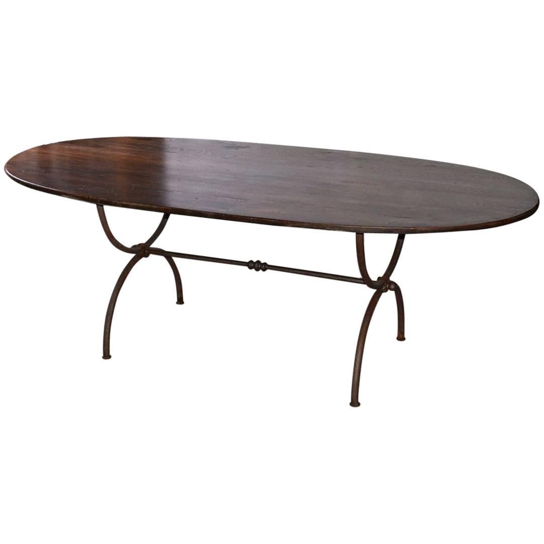 Oval Metal Base and Wood Top Dining Table