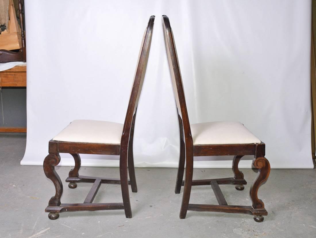 William and Mary Pair of Antique Jacobean-Revival Side Chairs For Sale