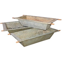 Large Galvanized Iron Troughs with Wood Handles, Sold Singly
