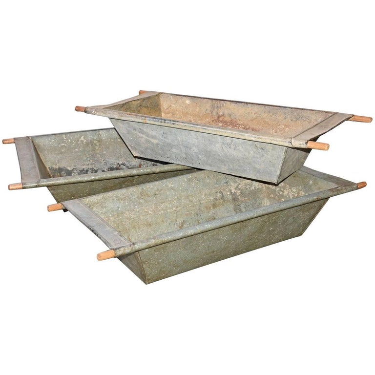 Large Galvanized Iron Troughs with Wood Handles, Sold Singly For Sale at 1stDibs