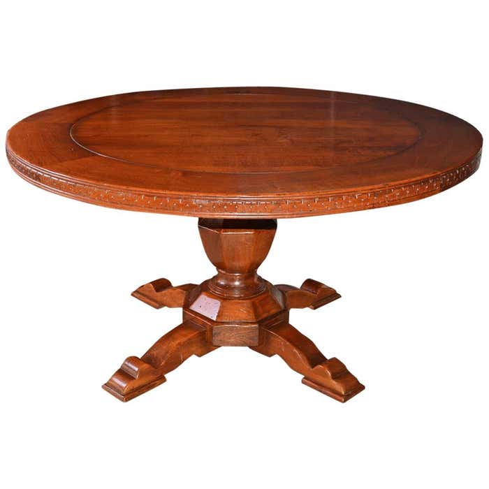 Vintage Round Wood Dining, Library or Conference Table For Sale at ...