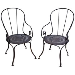 Pair of Antique French Wrought Iron Park Armchairs