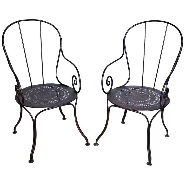 Pair of Wrought Iron Arm Chairs For Sale at 1stdibs