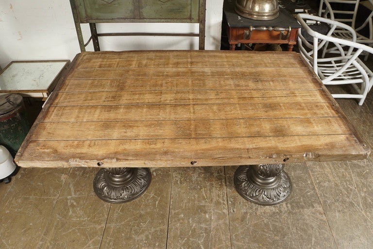 European Combo Country Table of Wood and Cast Iron For Sale