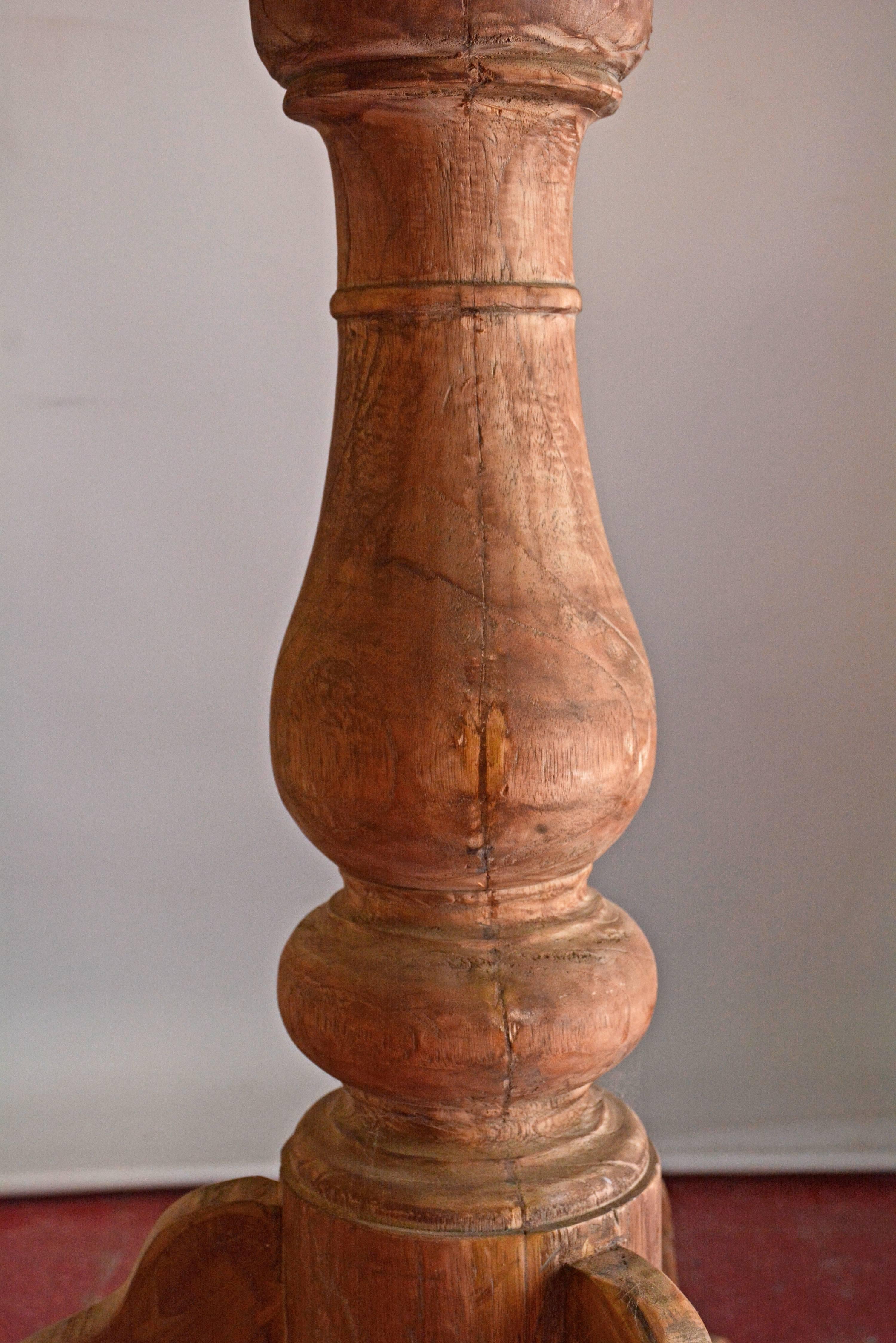 Turned Antique Round Teak Pedestal Table