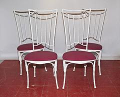 Four Painted Faux Bamboo Wrought Iron Chairs
