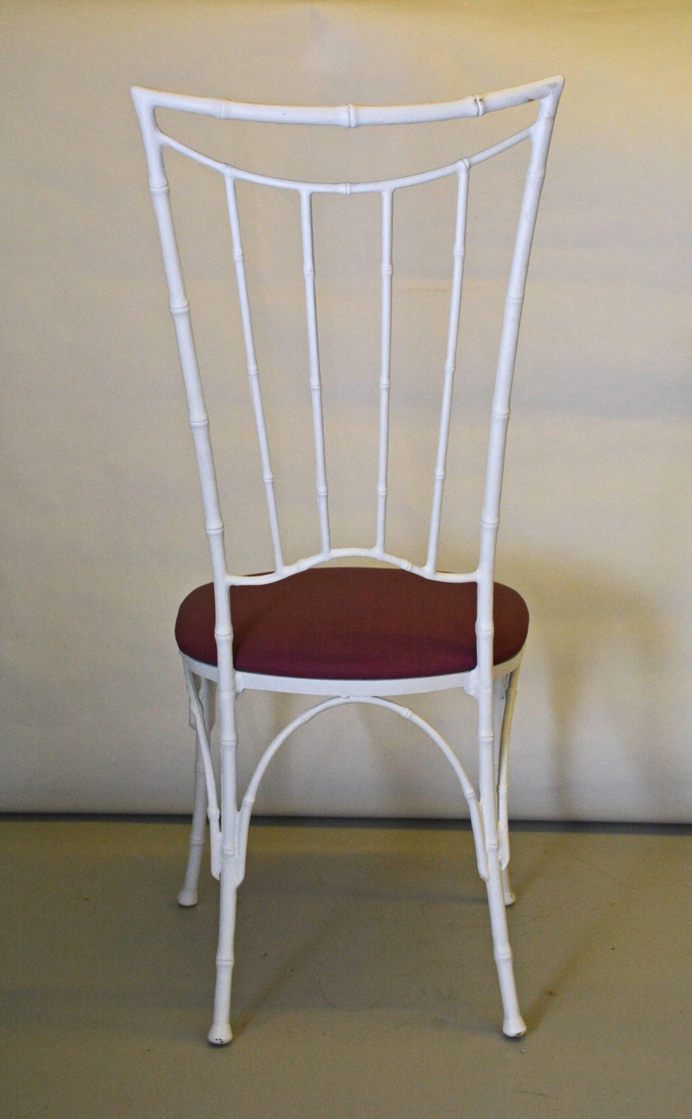 Four Painted Faux Bamboo Wrought Iron Chairs In Good Condition For Sale In Sheffield, MA