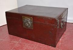 Large Antique Chinese Lacquered Trunk or Blanket Chest