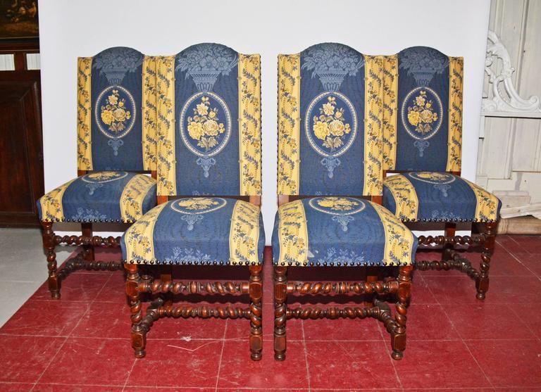 Four Jacobean Style Upholstered Dining Chairs For Sale at 1stdibs
