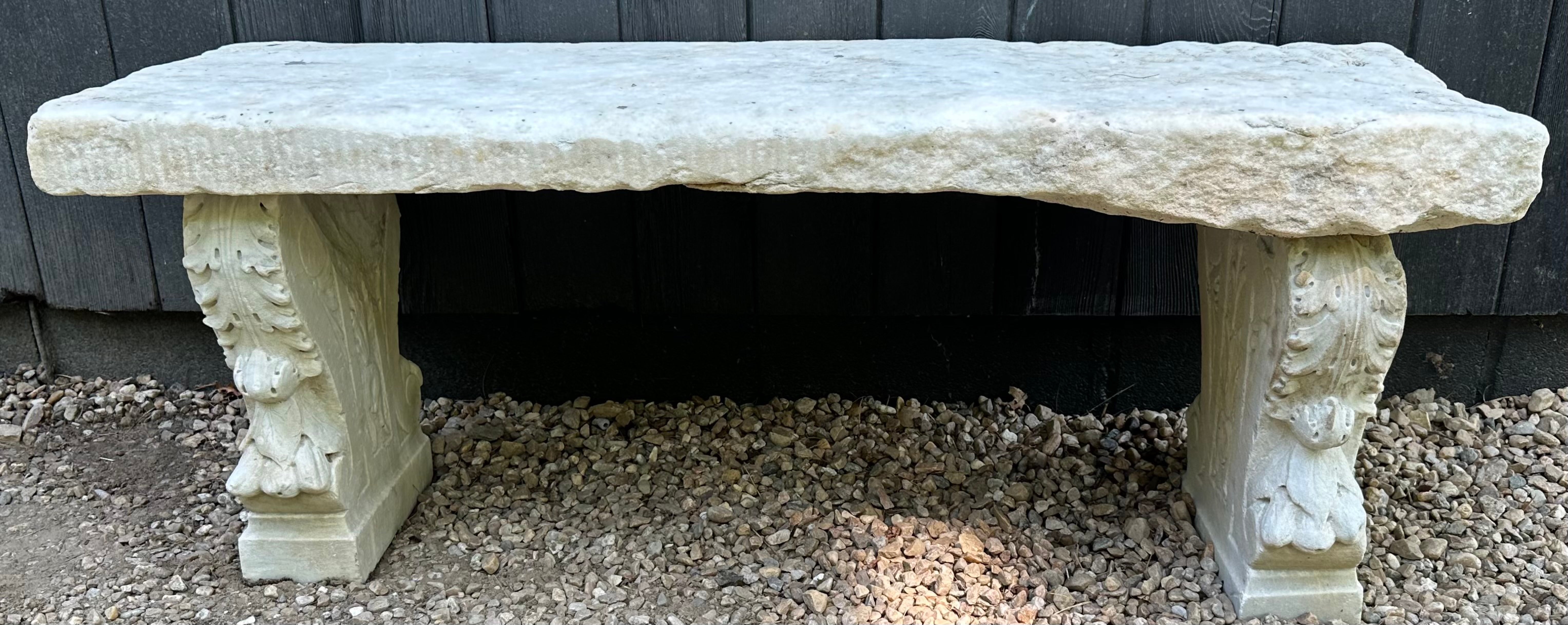 Antique Italian Neo-Classical Marble Stone Garden Bench For Sale