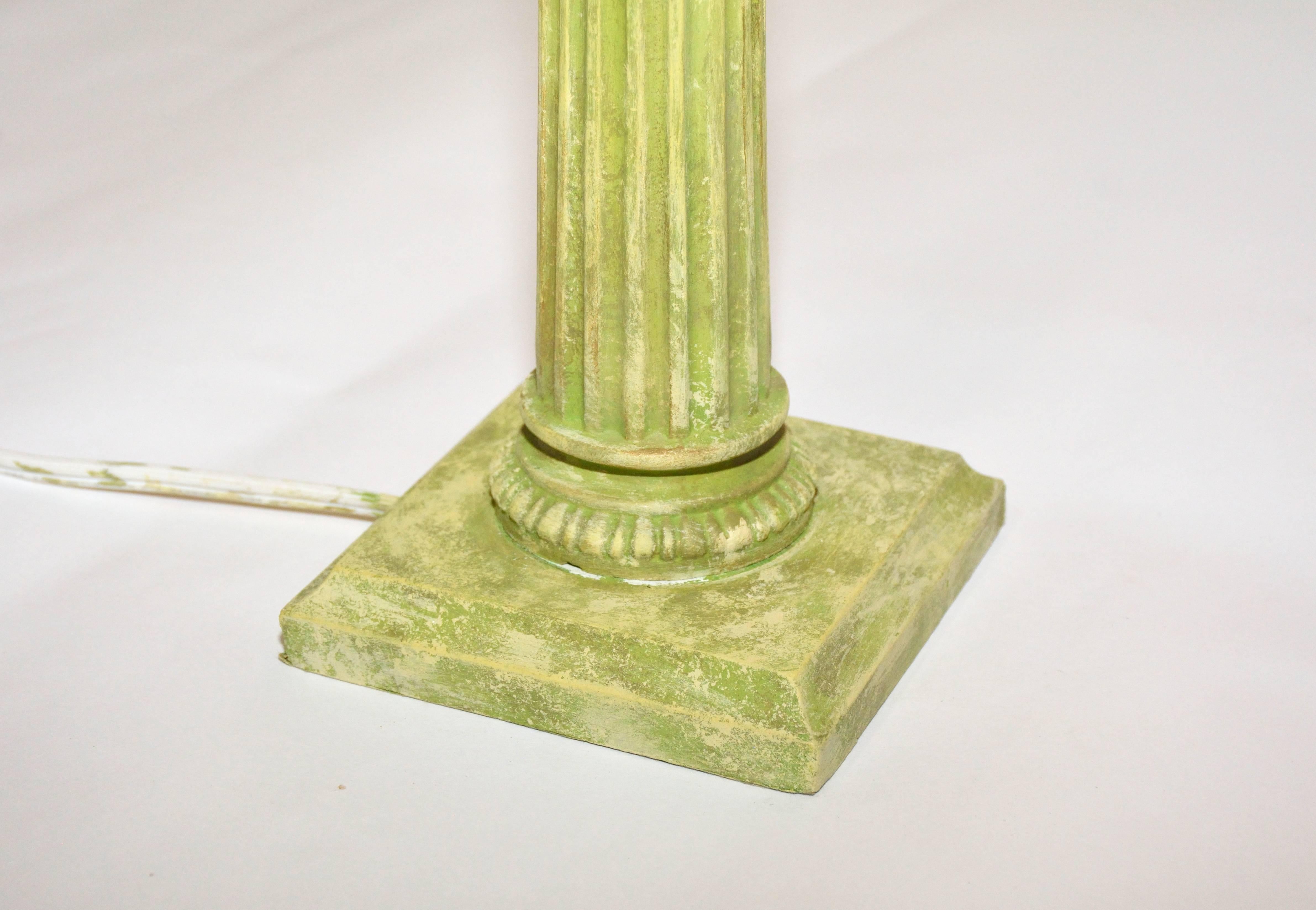 Brushed Pair of Green Column or Palm Leaf Lamps