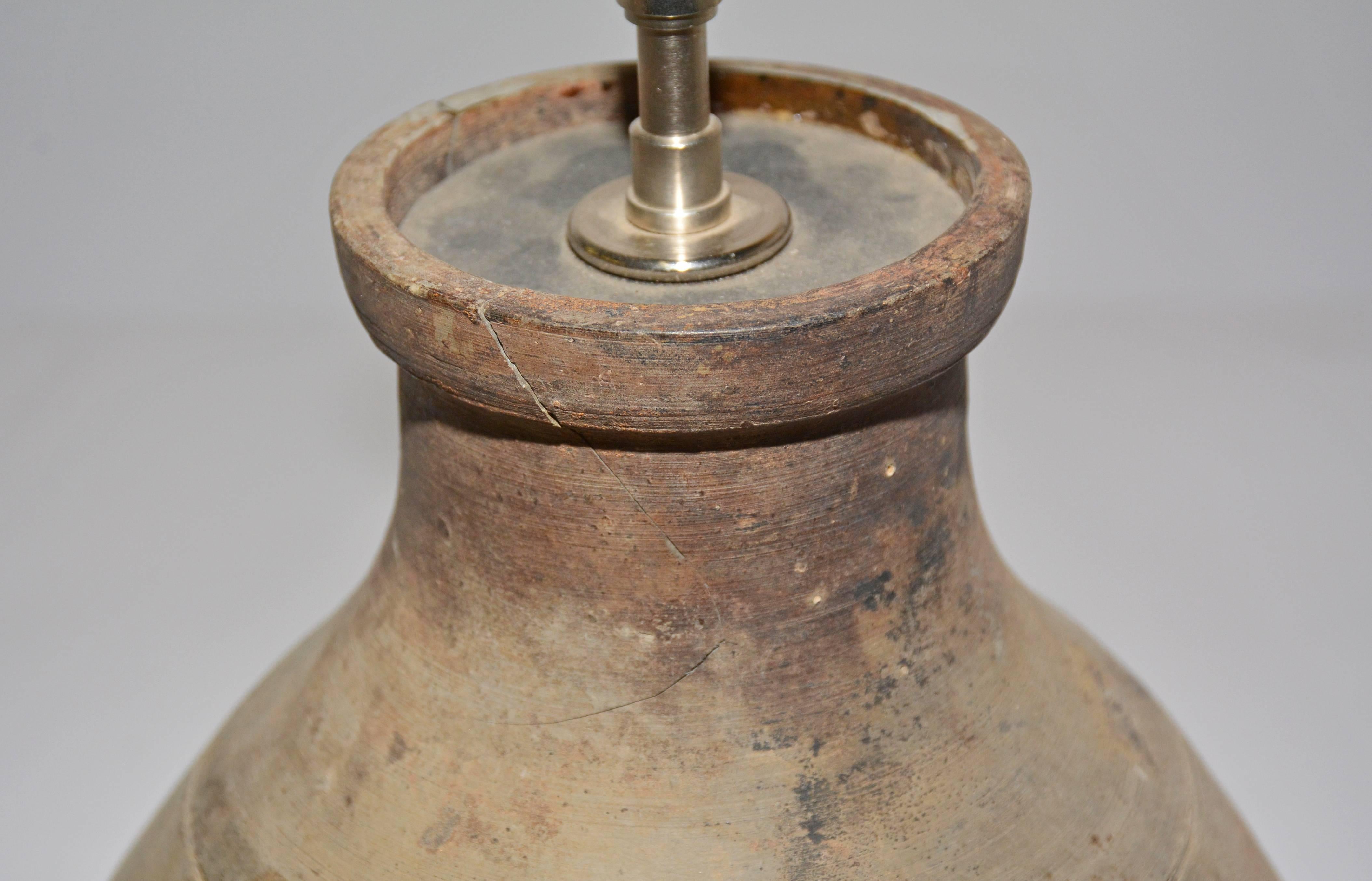 Hand-Carved Unglazed Antique Chinese Table Lamp