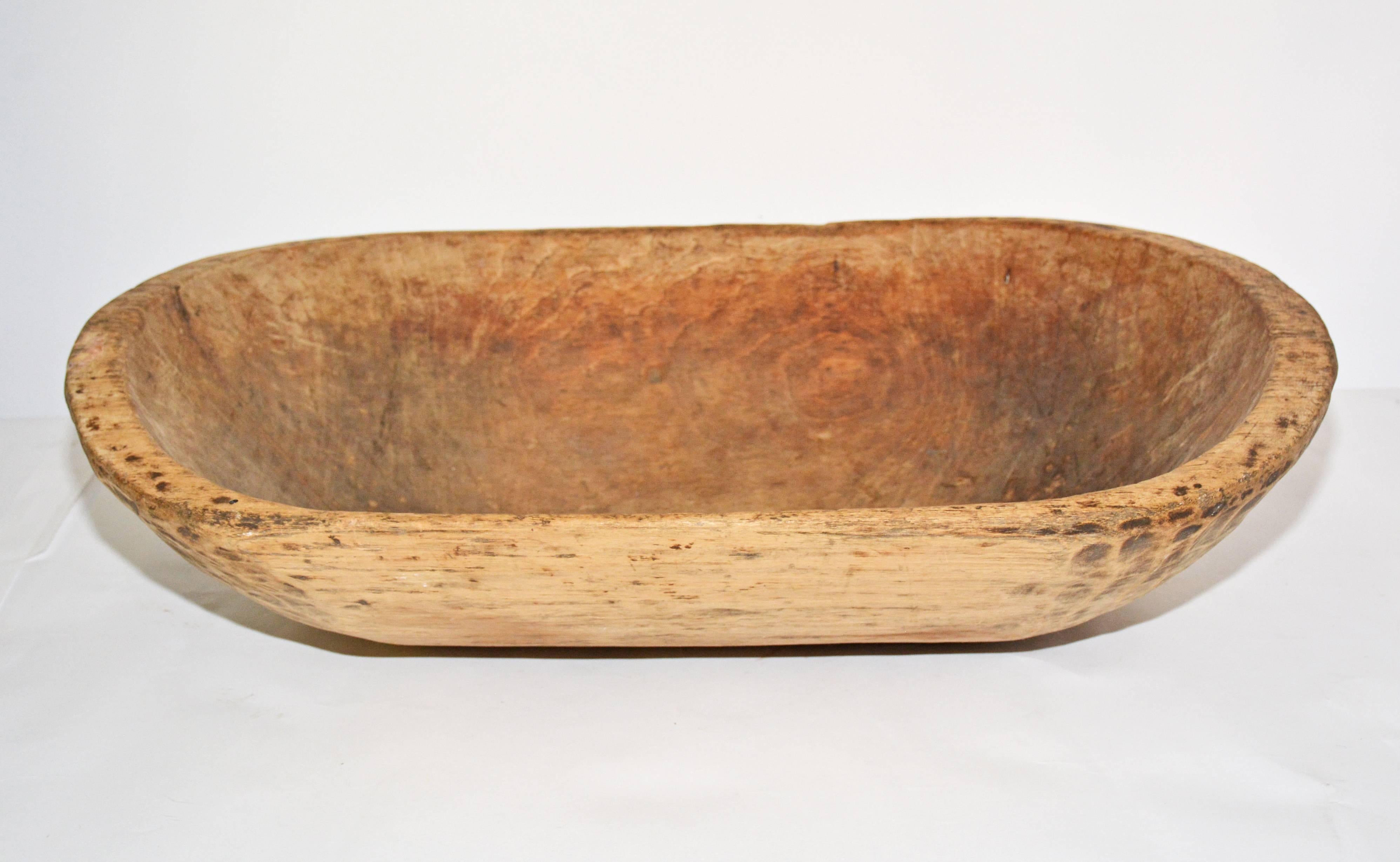 Rustic Elongated Oval Wood Dough Bowl