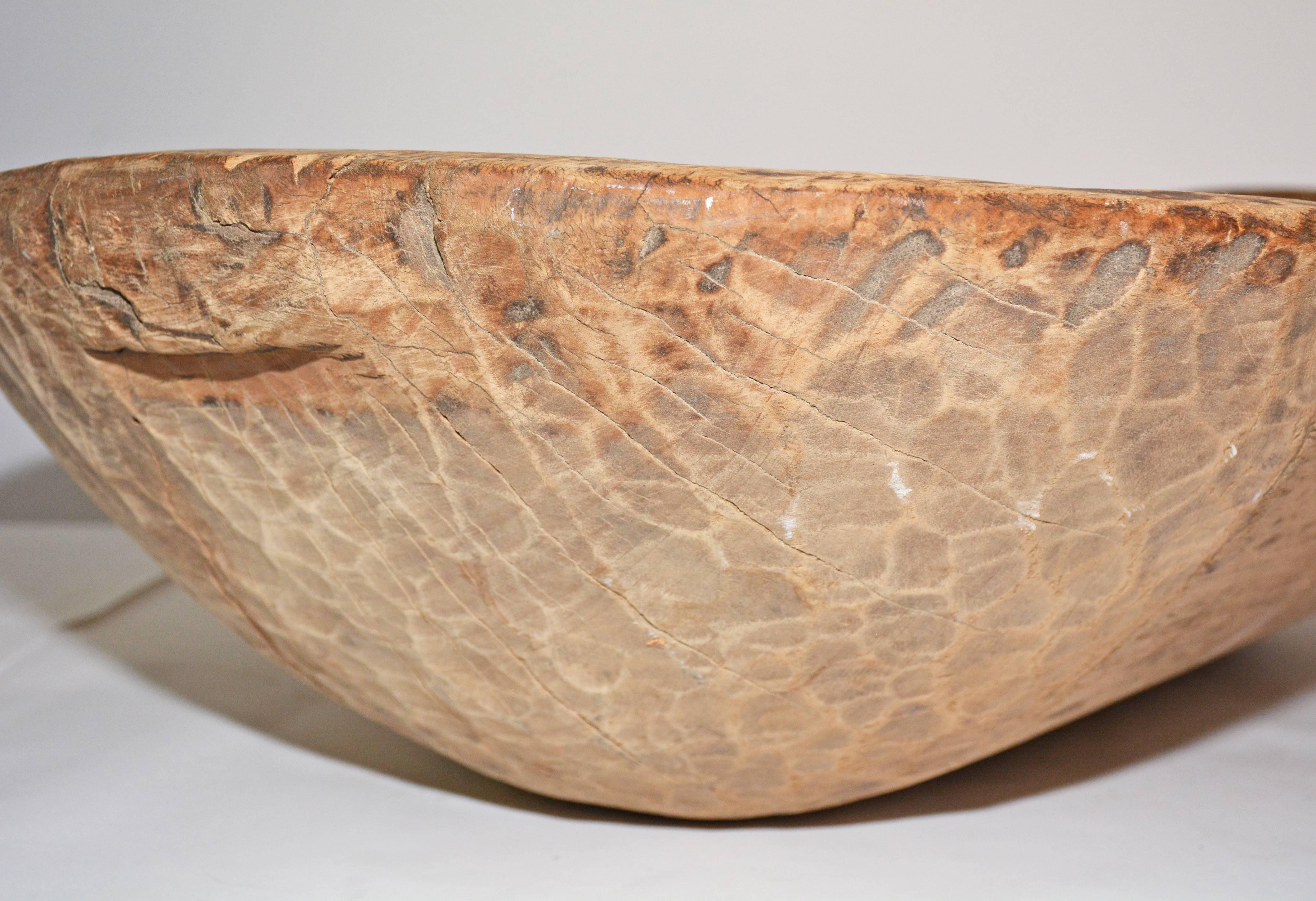 Hand-Carved Elongated Oval Wood Dough Bowl