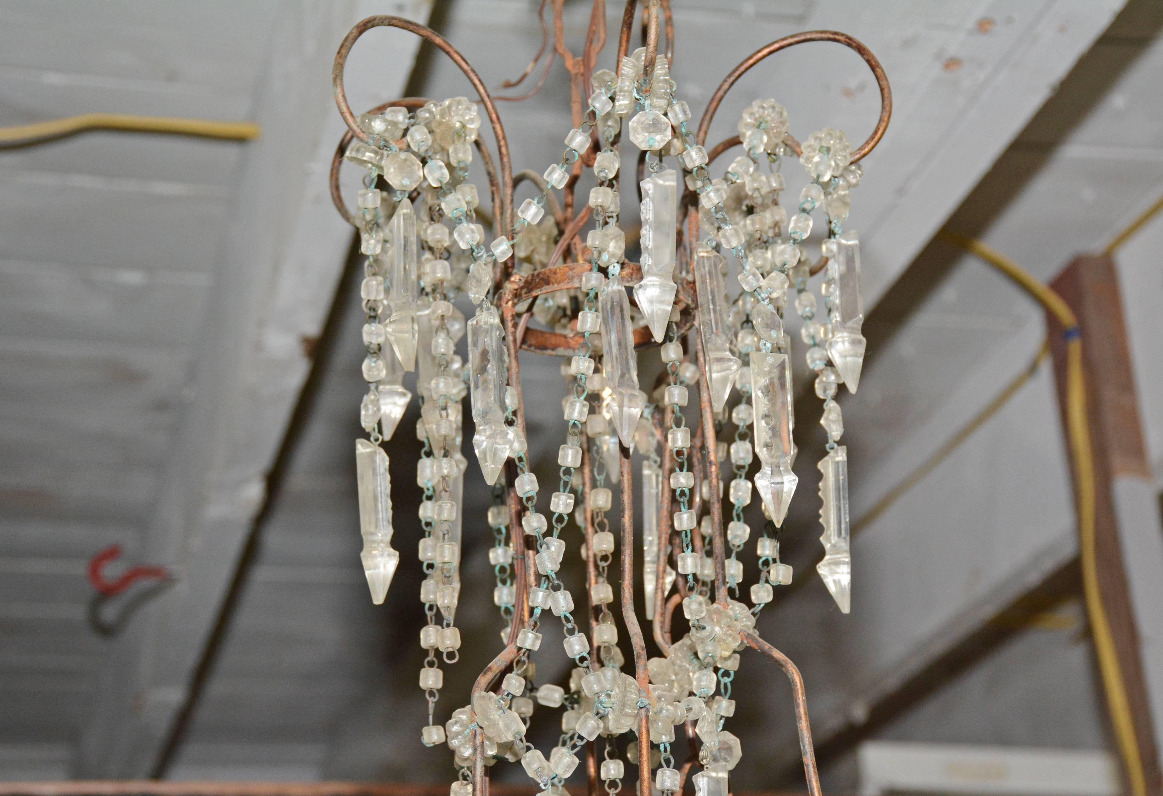 Vintage Six-Branch Crystal Chandelier In Fair Condition In Sheffield, MA
