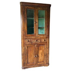Antique Swedish Country Pine Corner Display Cabinet