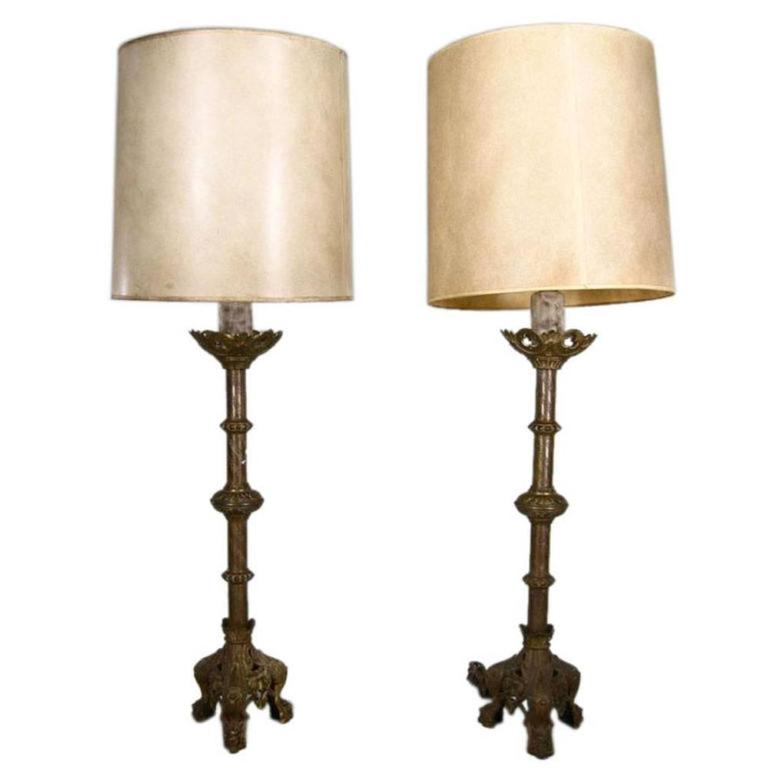 Pair Of 19th Century Gothic Style Brass Lamps For At 1stdibs Pair Of 19th Century Gothic Style Brass Lamps For