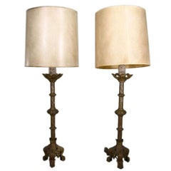 Pair of 19th Century Gothic Style Brass Lamps