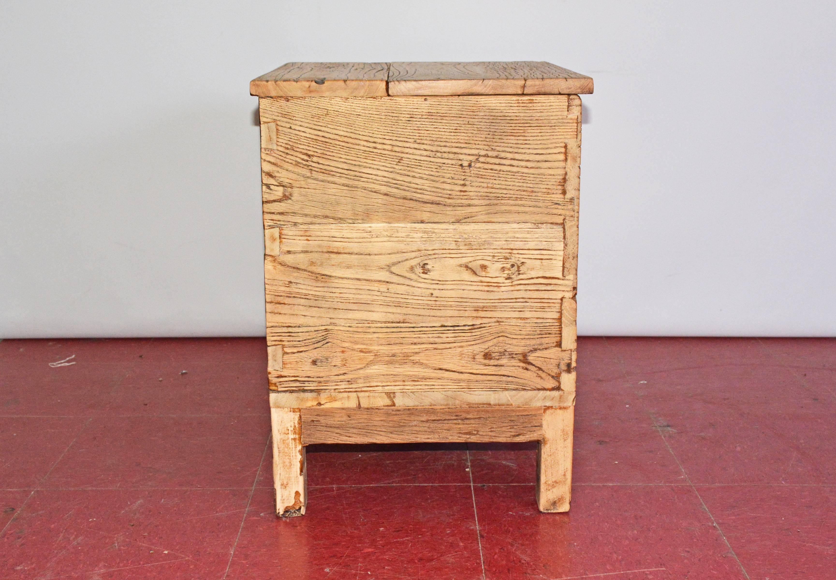 Chinese Rustic Elmwood Storage Box or End Table