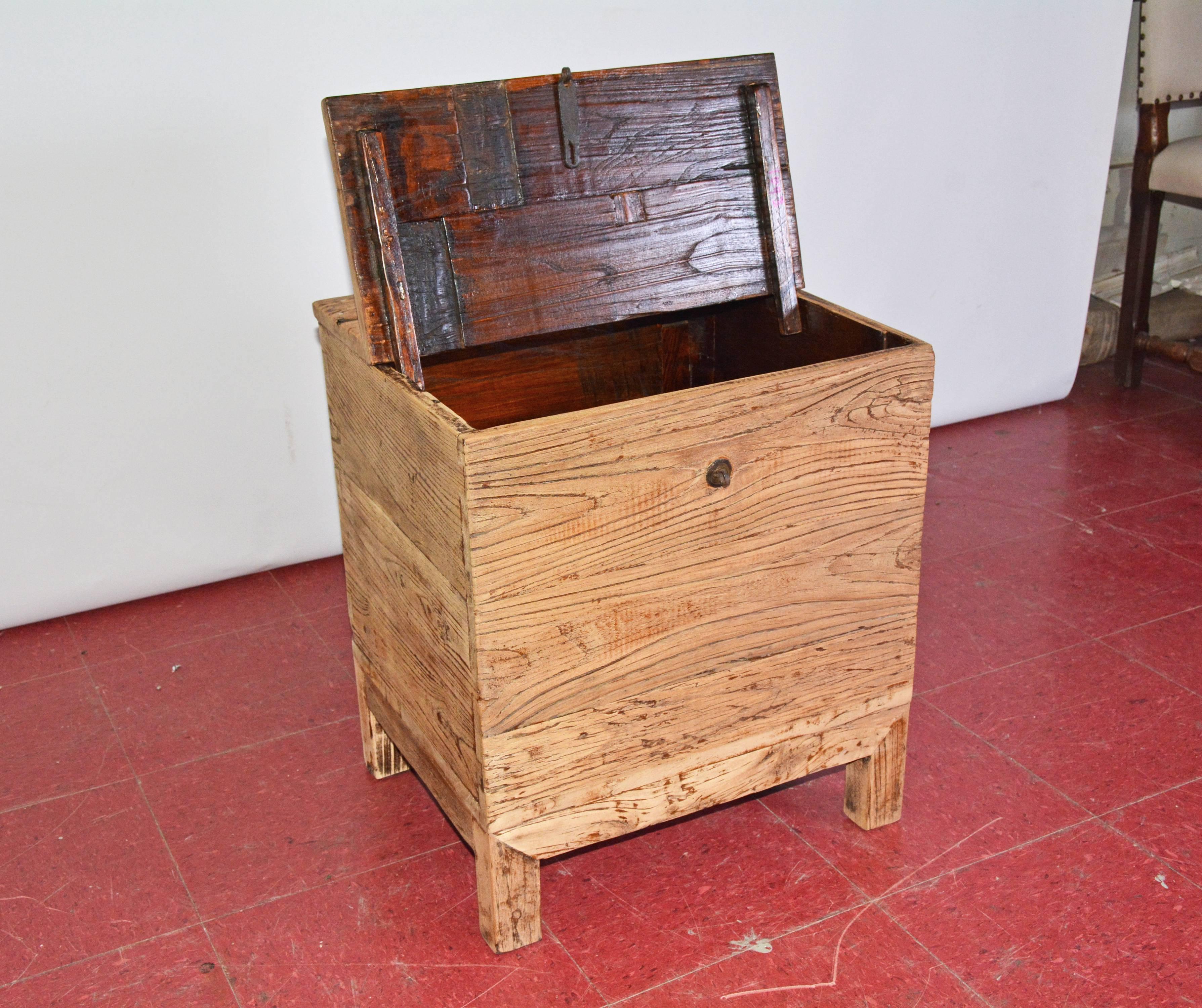 Hand-Crafted Rustic Elmwood Storage Box or End Table