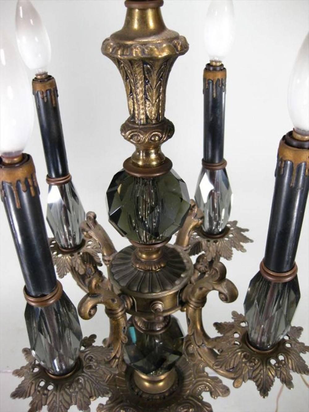 Italian Pair of Large Glass and Metal Lamps on Marble Bases