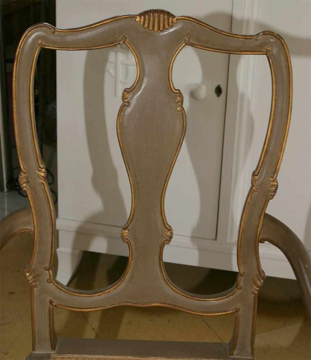 Cane Pair of Italian Painted Louis XV Style Chairs For Sale