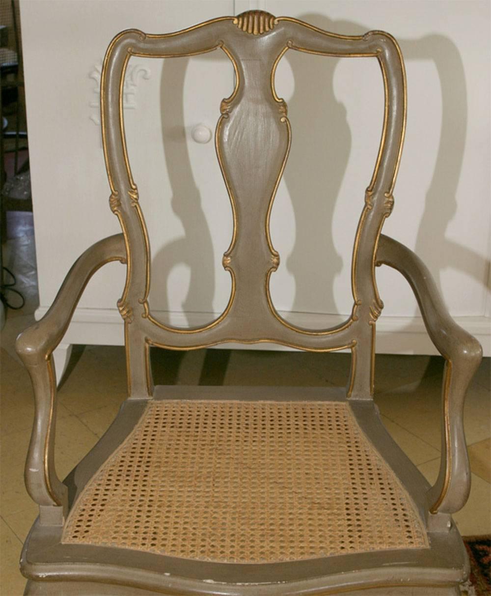 20th Century Pair of Italian Painted Louis XV Style Chairs For Sale