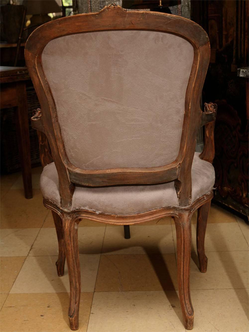 Carved Pair of Louis XV Style Fauteuil