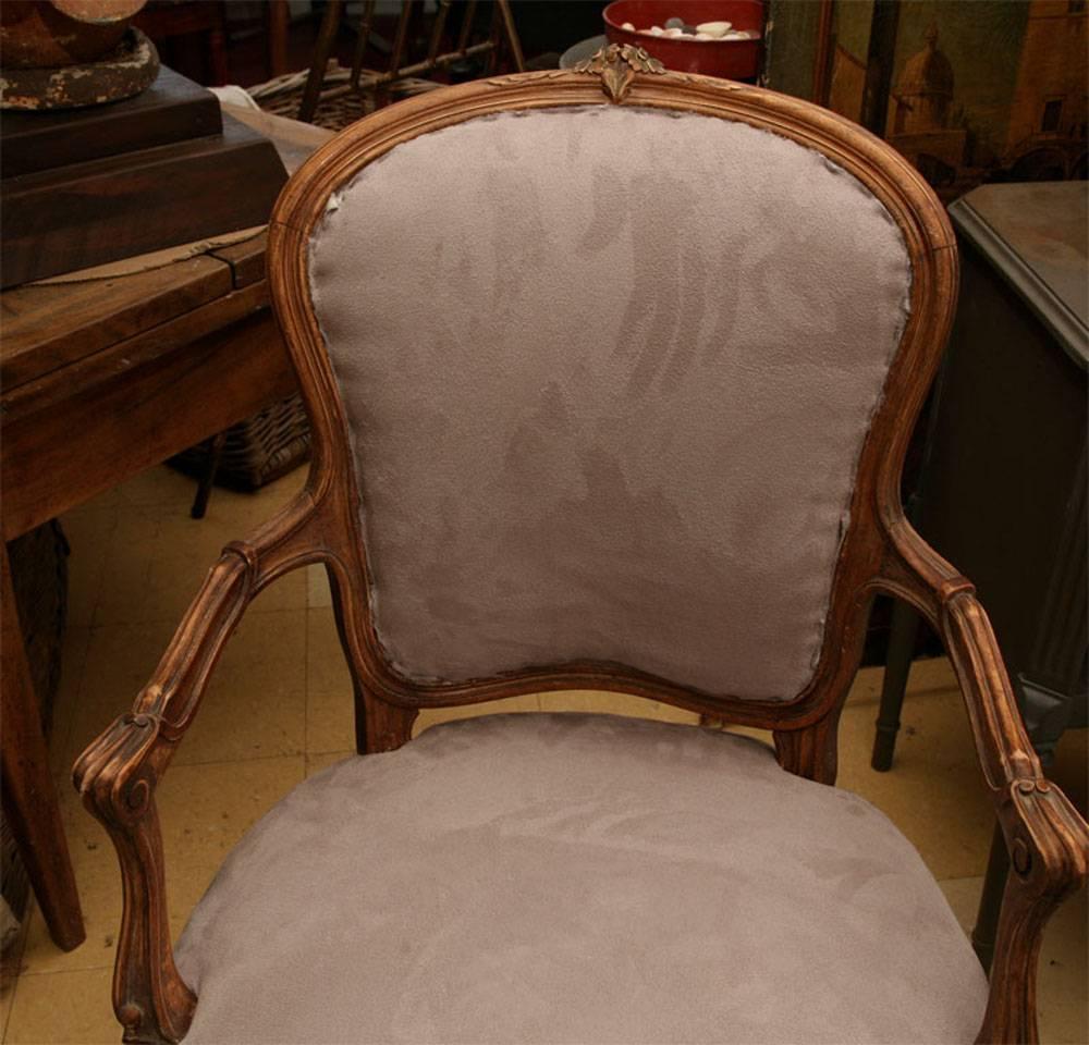 Ultrasuede Pair of Louis XV Style Fauteuil