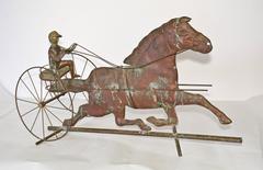 Vintage Copper Trotting Horse and Jockey Weathervane