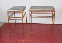 Custom Indoor or Outdoor Gilt Metal and Stone Side Tables by BH&A