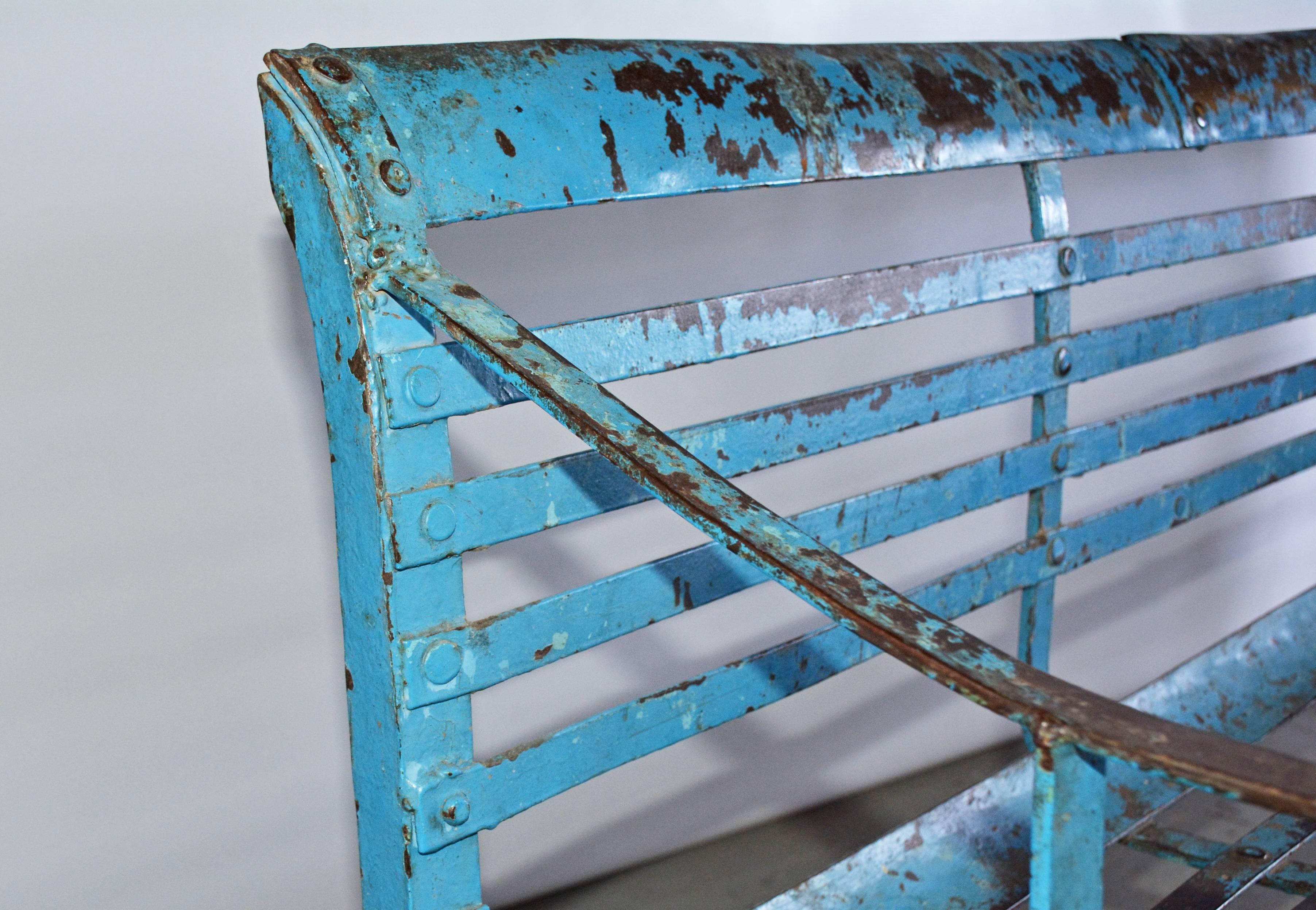 Painted Antique Slatted Iron Garden Bench