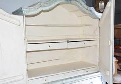 Antique Dutch Painted Country Bombe Linen Press Cabinet