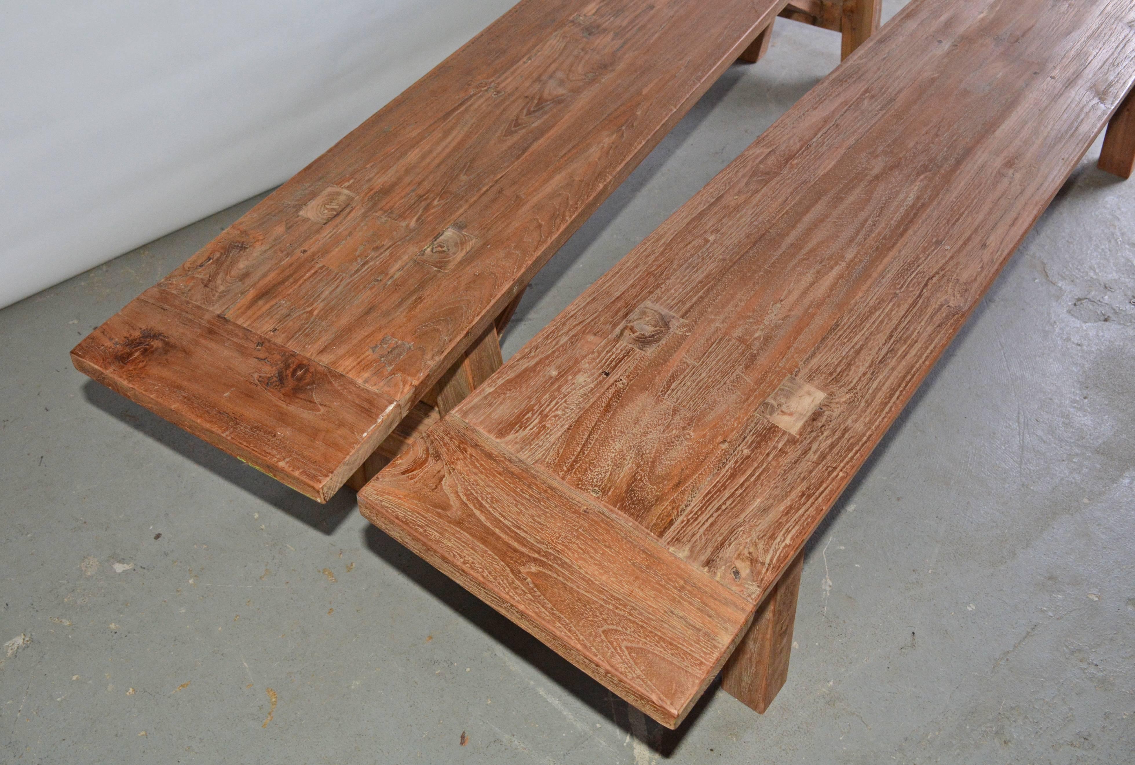 Country Pair of Rustic Teak Benches