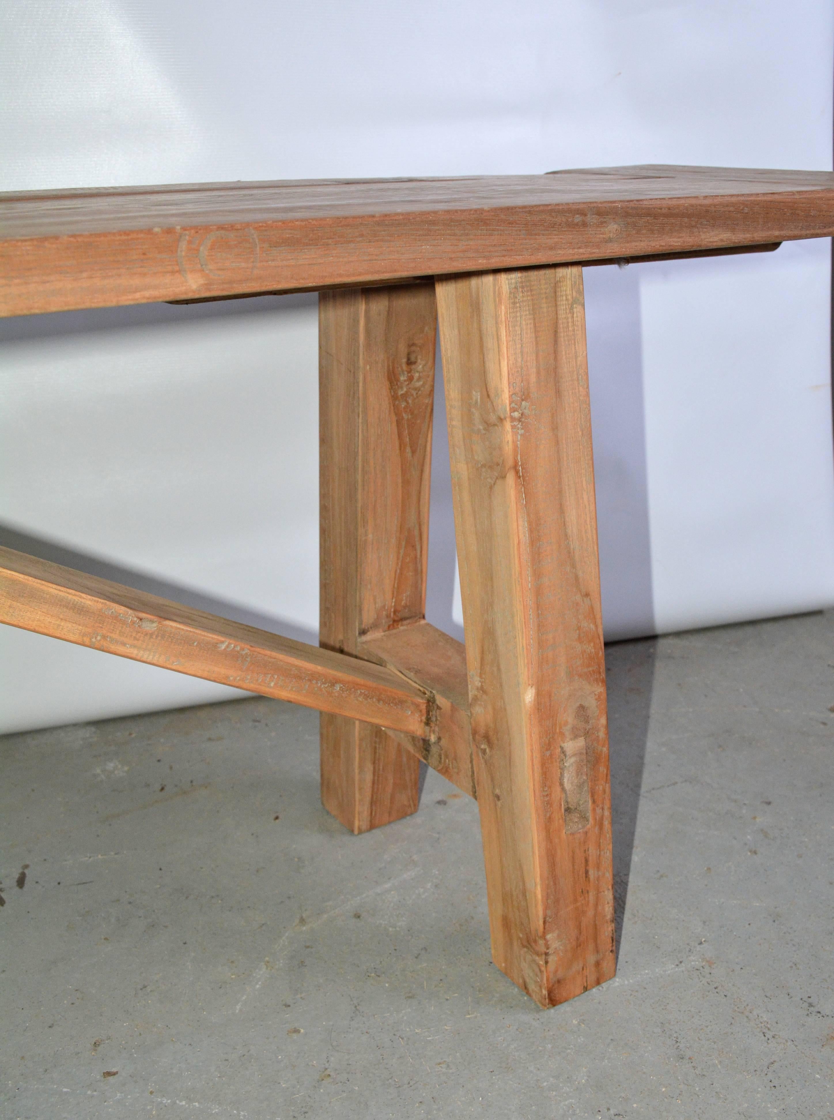 Rustic Indoor or Outdoor Teak Bench In Excellent Condition In Sheffield, MA