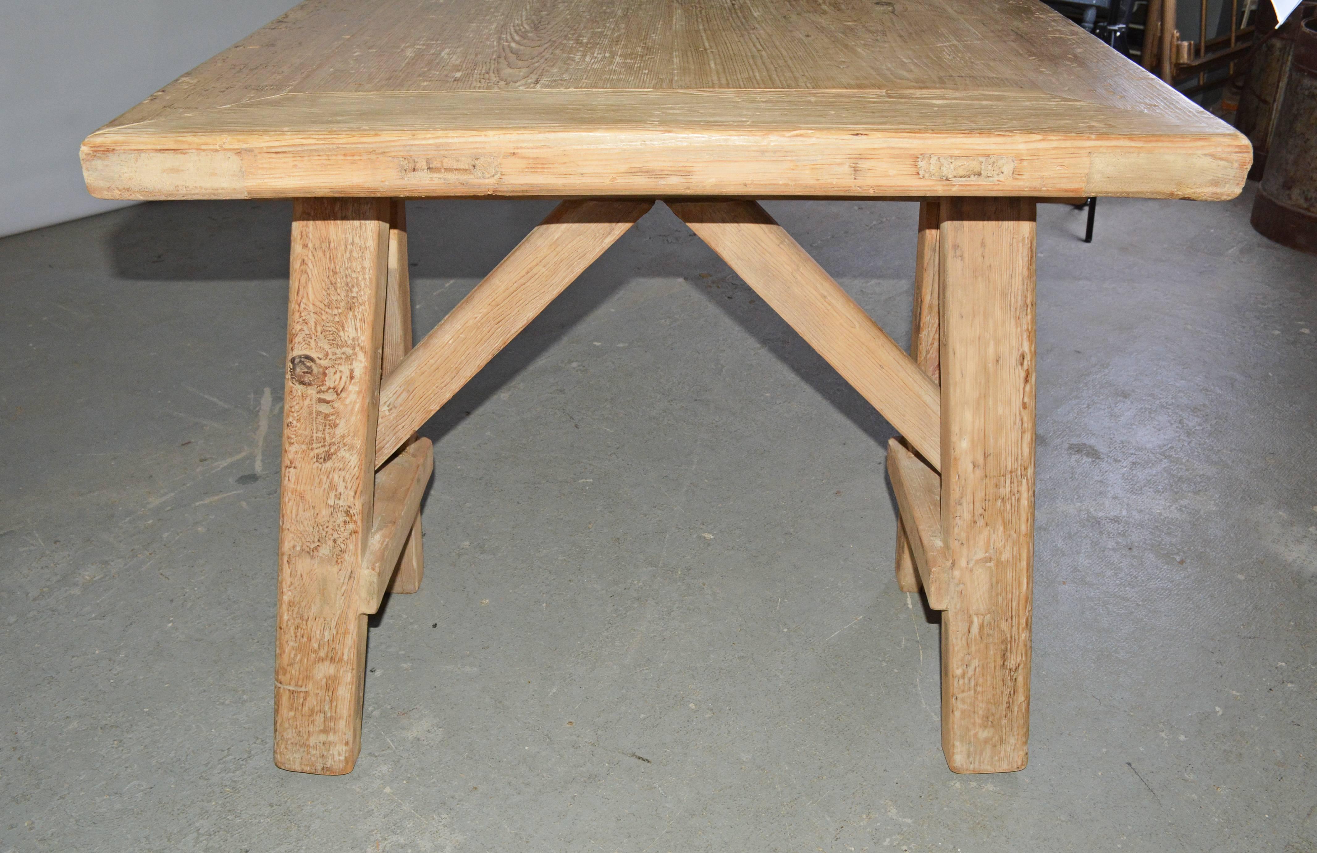 Rustic Sawhorse Dining Table In Excellent Condition In Sheffield, MA
