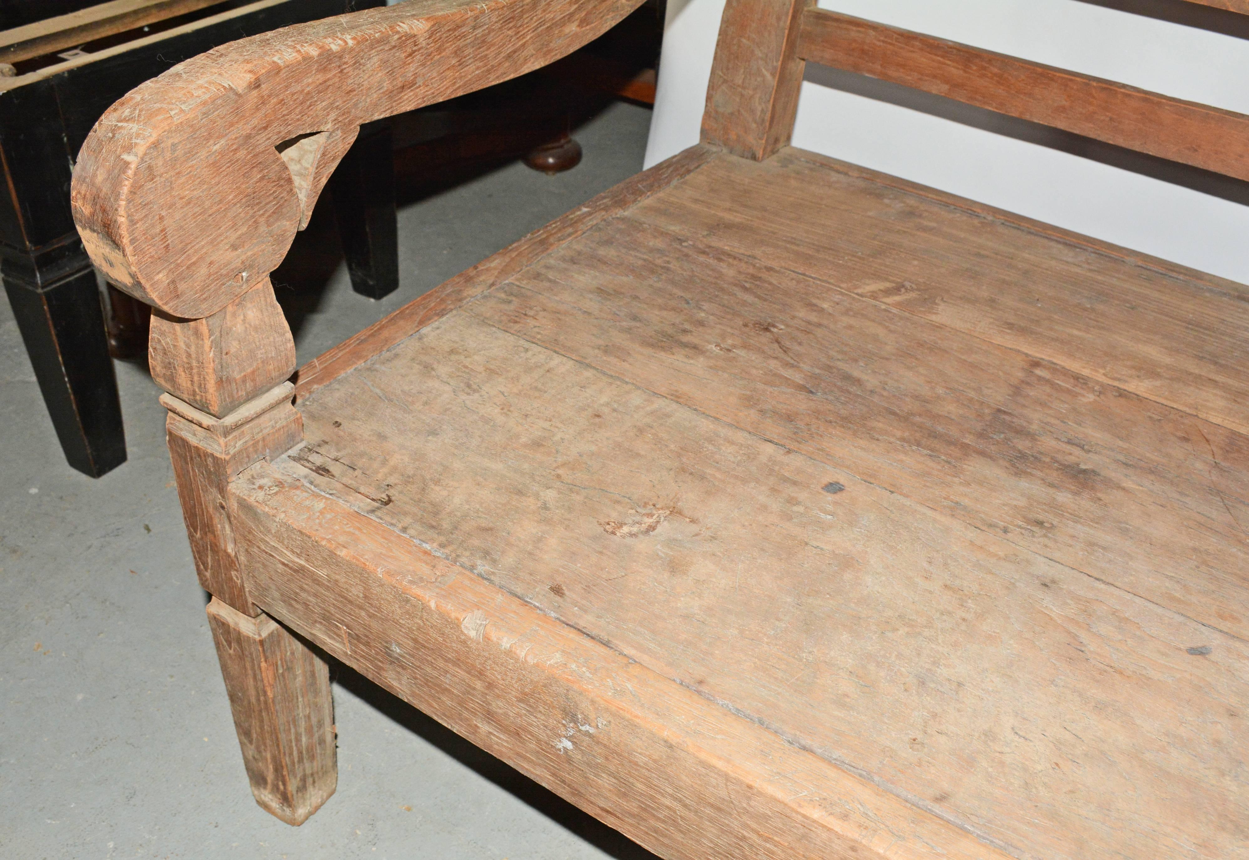 Dutch Colonial Colonial Hand-Carved Teak Wood Daybed Bench
